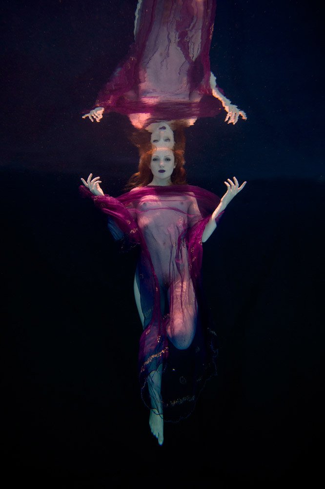 Redhead model Ivory Flame underwater photoshoot by Chris Meredith