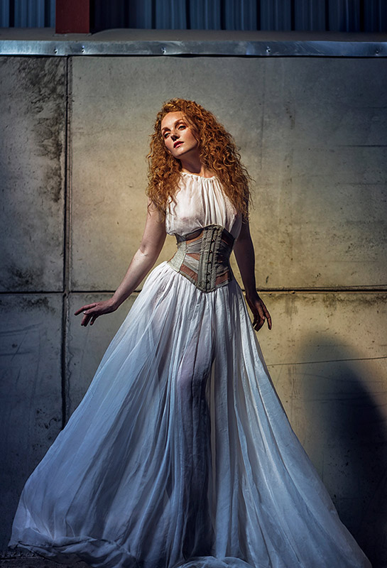 ivory flame model wearing orchid corset corsetry for photography Sally Sparrow