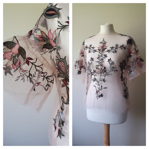 Sheer Short-sleeve Embroidered Top