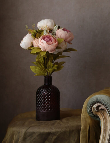 Silk Flowers in Purple Vase