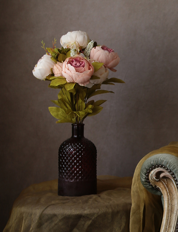 Silk Flowers in Purple Vase