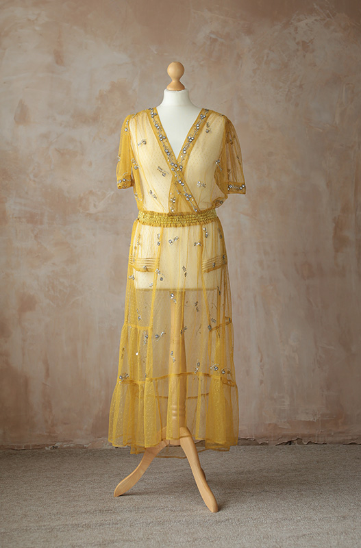 Yellow Embellished Sheer Dress (Size S) – £30