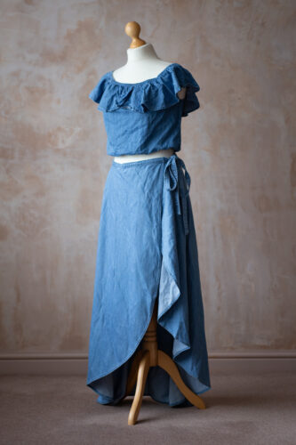 Denim Skirt & Off-Shoulder Top