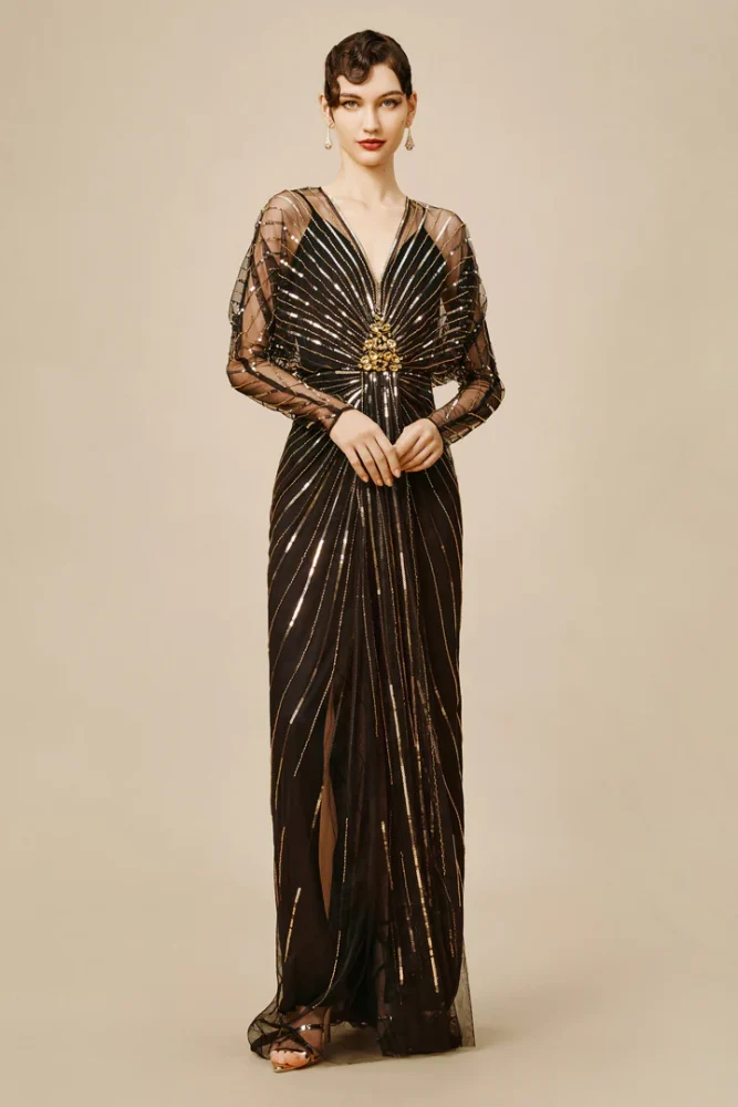 Black and Gold 20s Gatsby Dress